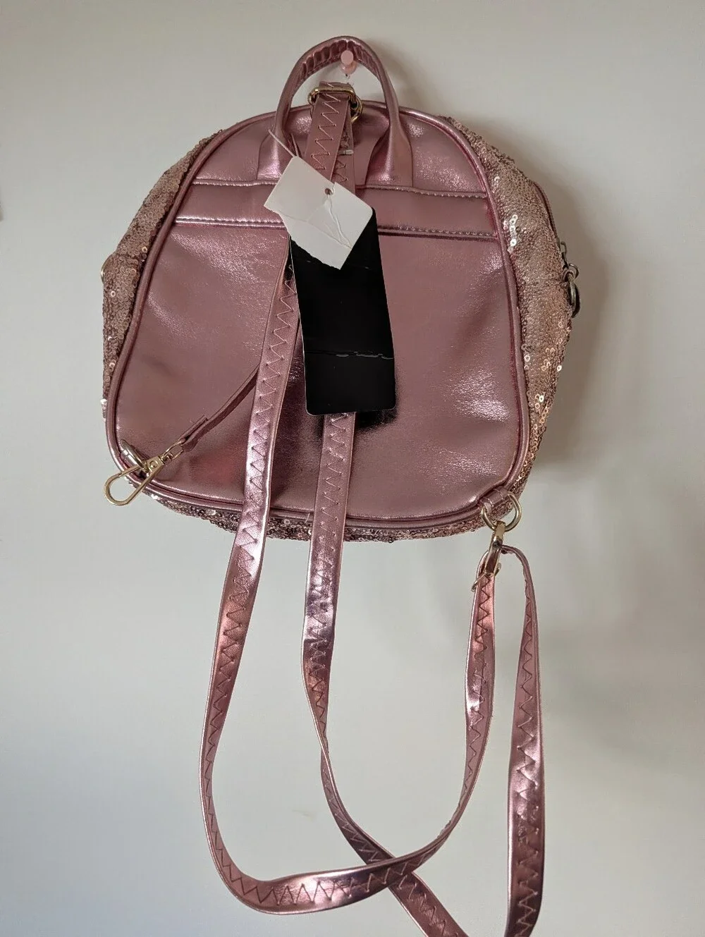 KL928 Rose Gold Sequin Bow Knot Mini Backpack New